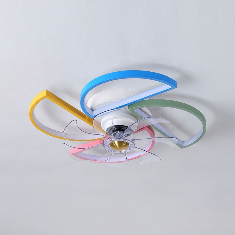Modern Metal Ceiling Fan Lamp Cartoon LED Flush Mount Ceiling Light for Children's Room