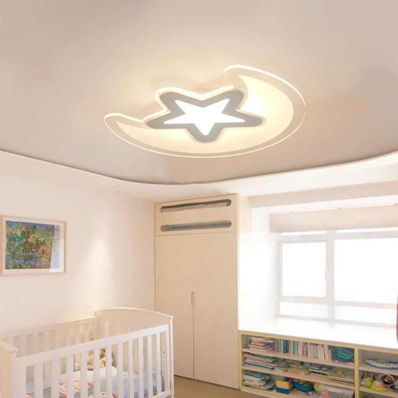 White Crescent and Star Flushmount Minimalistic 16.5"/20.5"/24.5" Wide LED Acrylic Ceiling Mount Light in Warm/White Light