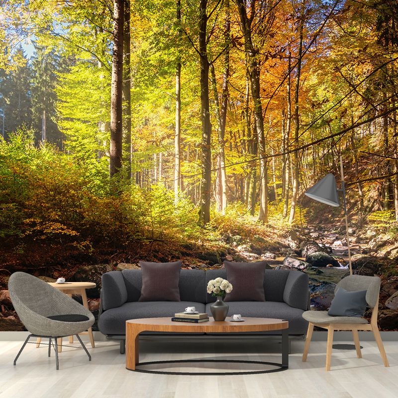 Autumn Forest Landscape Mural Water Resistant Wall Decor for Sitting Room