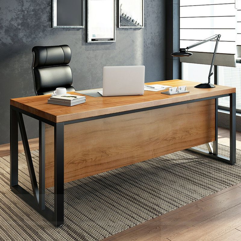 Industrial Pine Wood Dining Table Rectangle Table with Metal Trestle Base