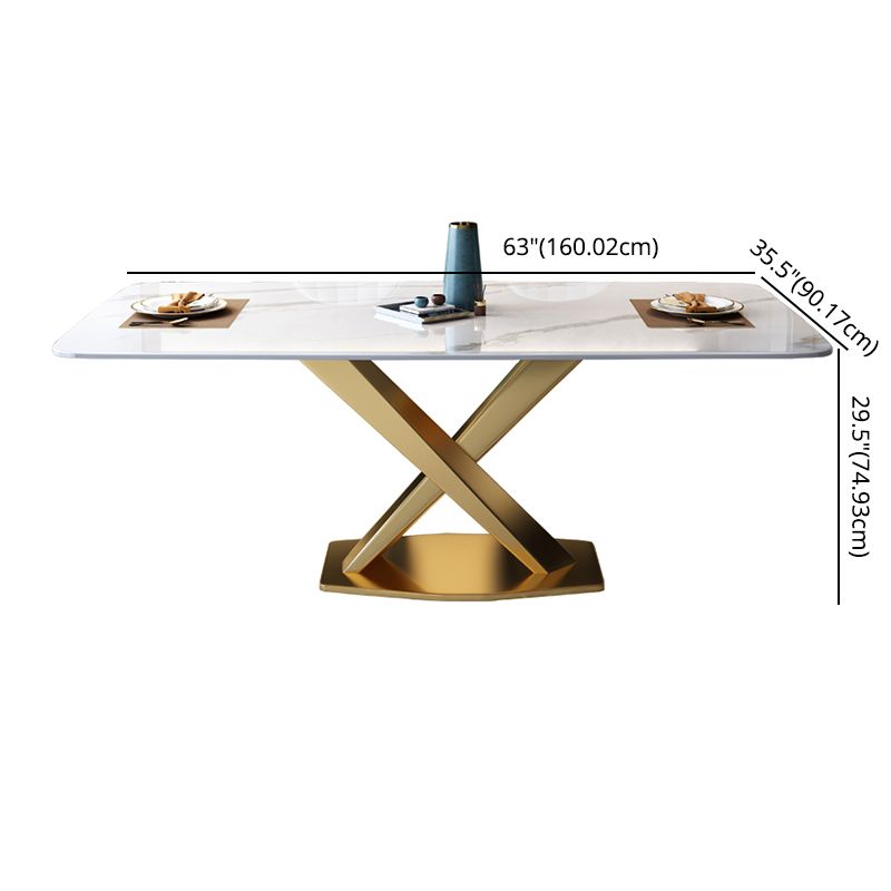 Modern Sintered Stone Dining Table Rectangular Dining Table Set with X-shaped Metal Frame