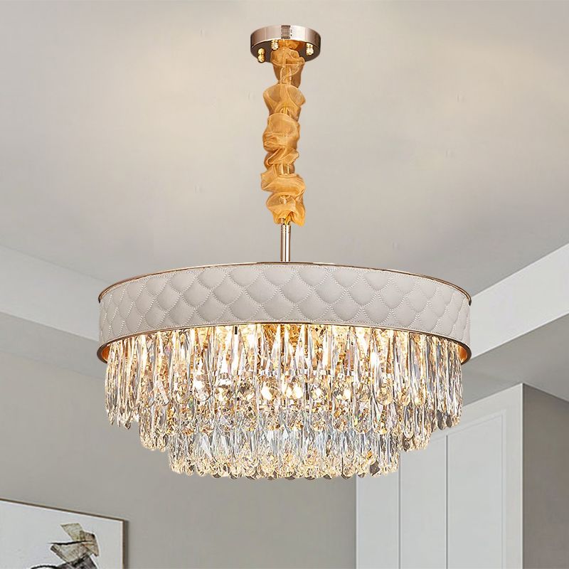 Wit 9/15 koppen kroonluchter licht eigentijdse kristal regendruppels trommelplafond hanger, 19,5 "/23.5" breed
