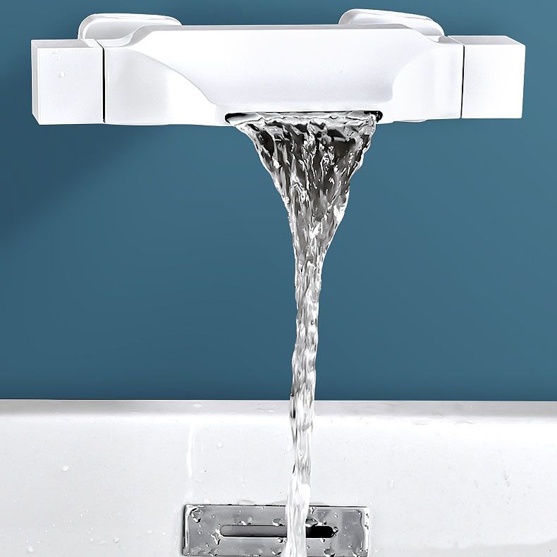Contemporary Wall Mounted Metal Tub Filler Double Handles Waterfall Tub Faucet Trim