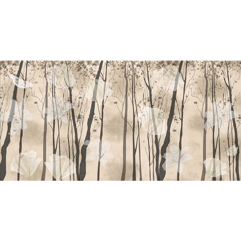 Floral Print Forest Wall Murals Contemporary Non-Woven Wall Art in Black and Yellow