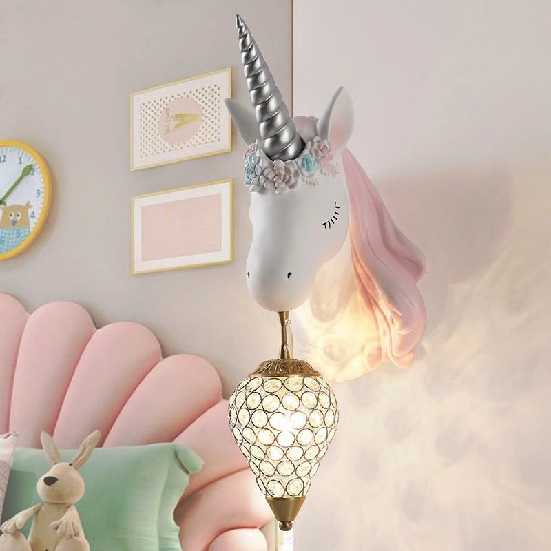 Applexion murale en forme de licorne en forme de luminaire mural en verre