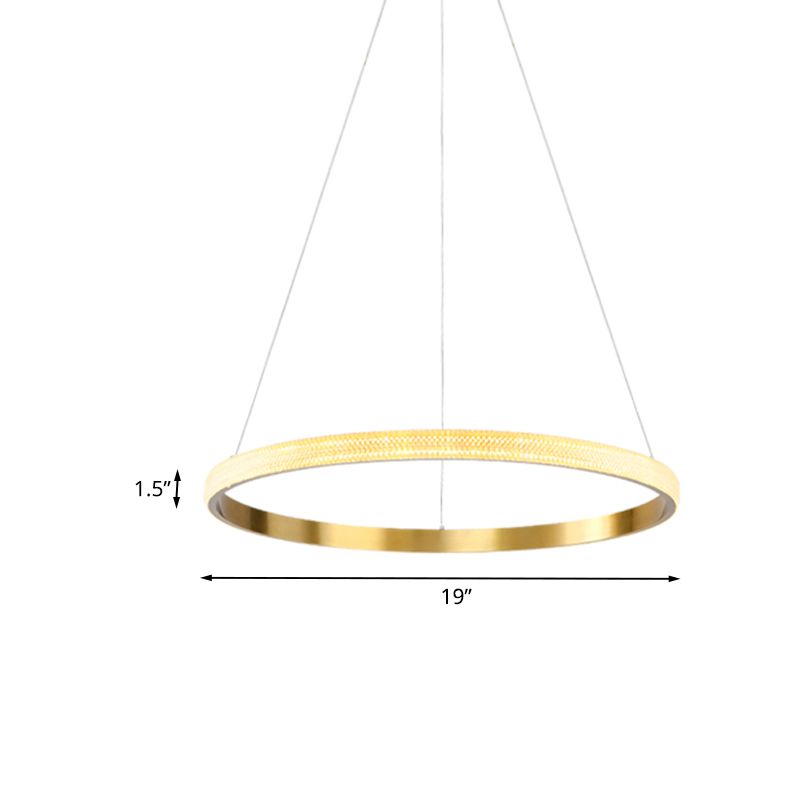 19"/25.5" Dia Gold Ring Suspension Light Minimalist LED Acrylic Ceiling Pendant Lamp in White/Warm Light