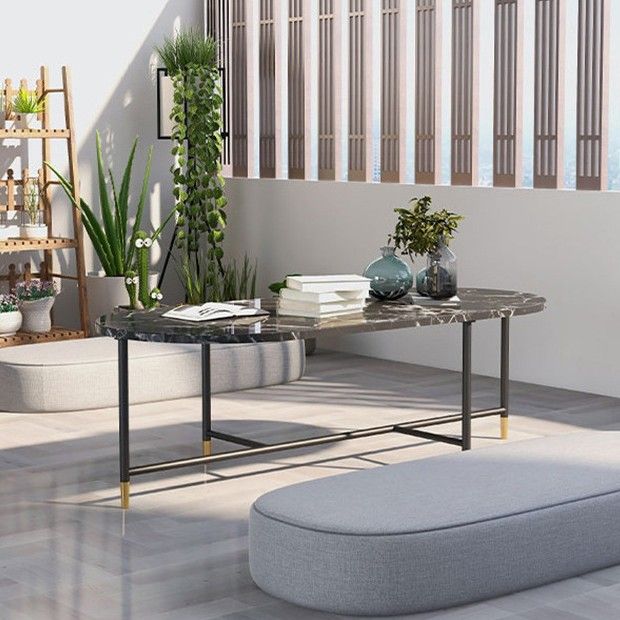 Round Marble Top Coffee Table Glam 4 Legs Coffee Cocktail Table