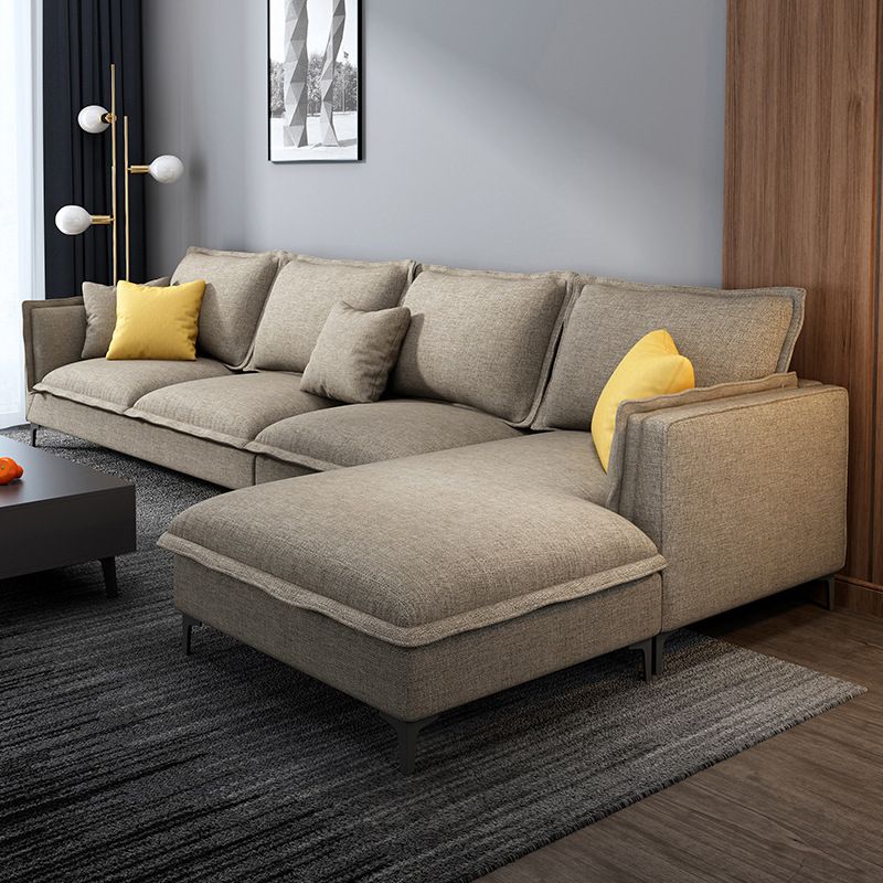 Linen Modern Square Arm Sectional 4-seater Sectional with 4 Pillows
