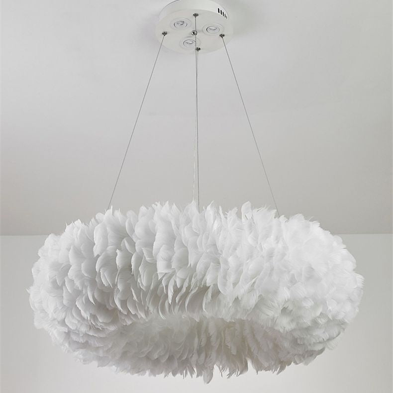 Art Deco Feather Pendant Lighting Modern Nordic Creative Round Hanging Ceiling Light for Bedroom