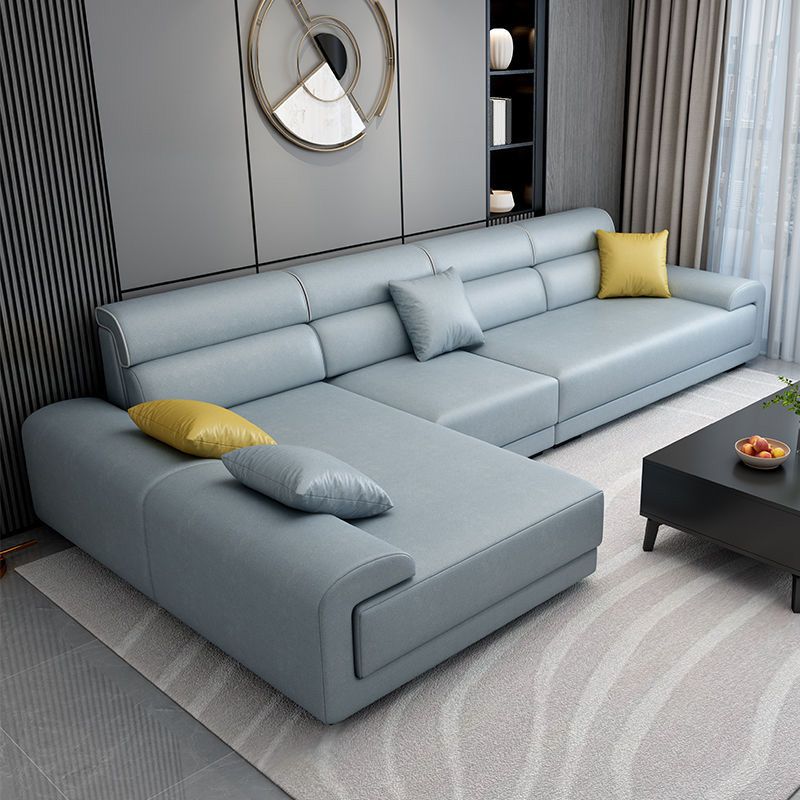 Reversible Faux Leather Sectional with Square Arm for Living Room