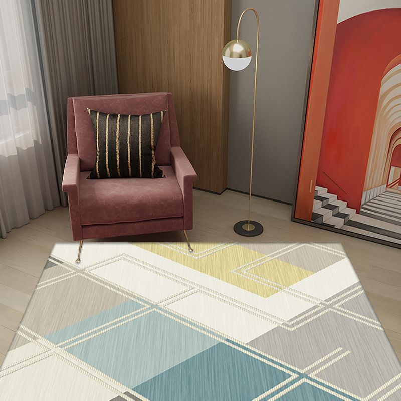 Minimalist Colorblock Geometric Pattern Rug Beige Polyester Rug Washable Pet Friendly Non-Slip Area Rug for Living Room