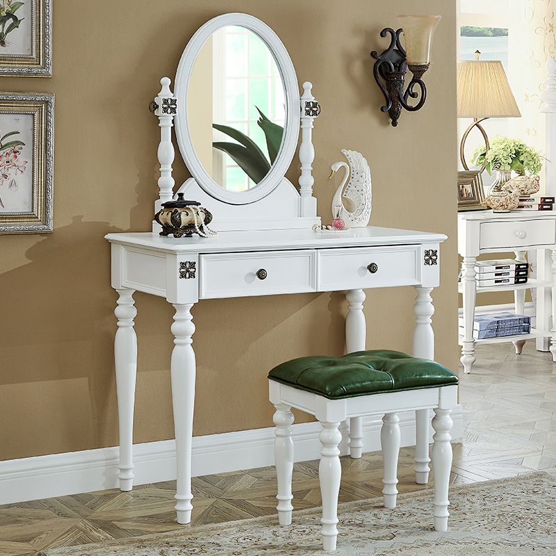 Traditional Wooden Makeup Vanity Desk Table in Brown and White for Bedroom