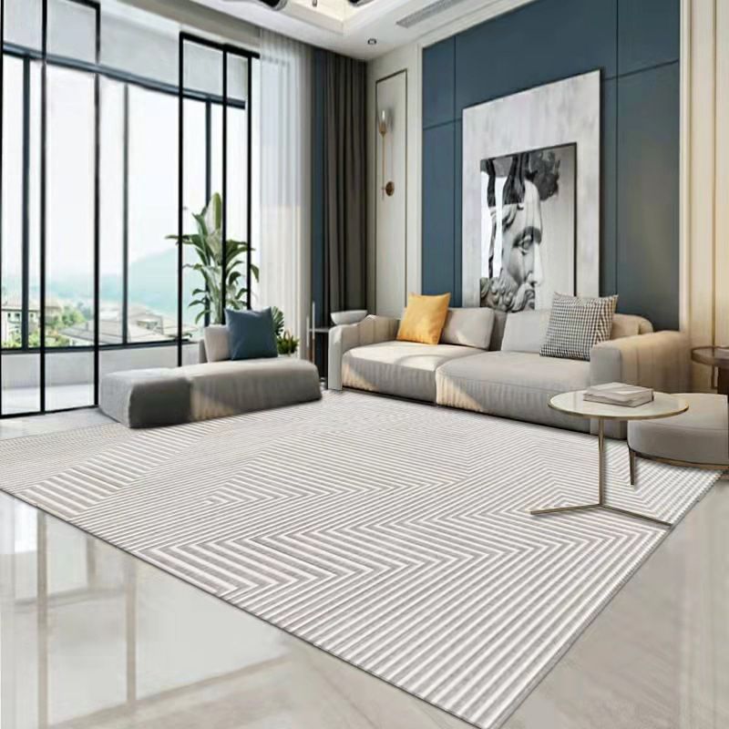 Light Gray Industrial Rug Polyester Line Indoor Rug Stain Resistant Rug for Drawing Room