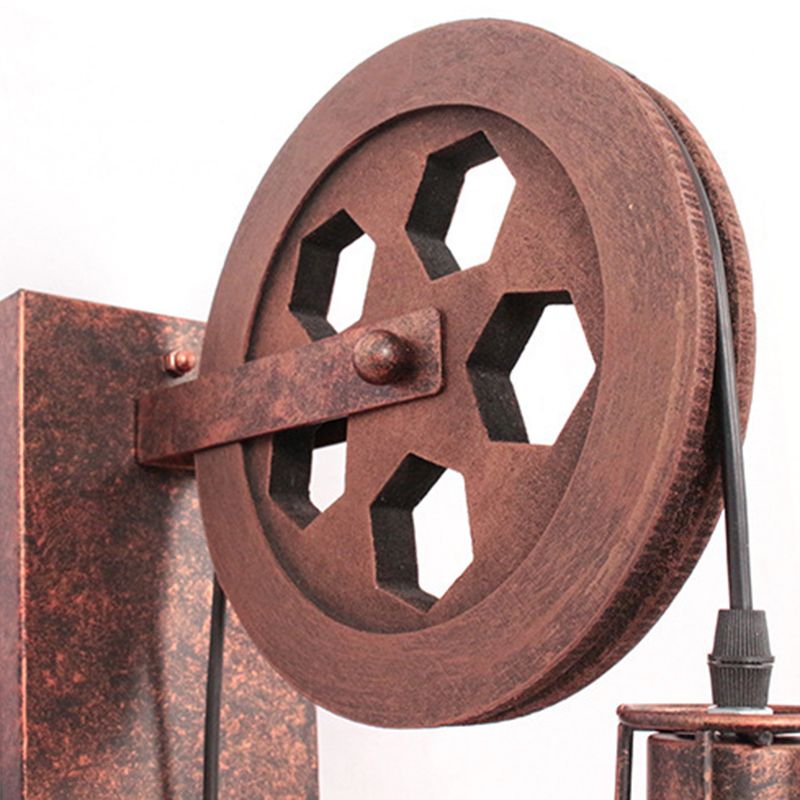 Spherical Wire Cage Foyer Wall Light Rustic Iron 1-Light Bedroom Wall Mount Lamp with Pulley