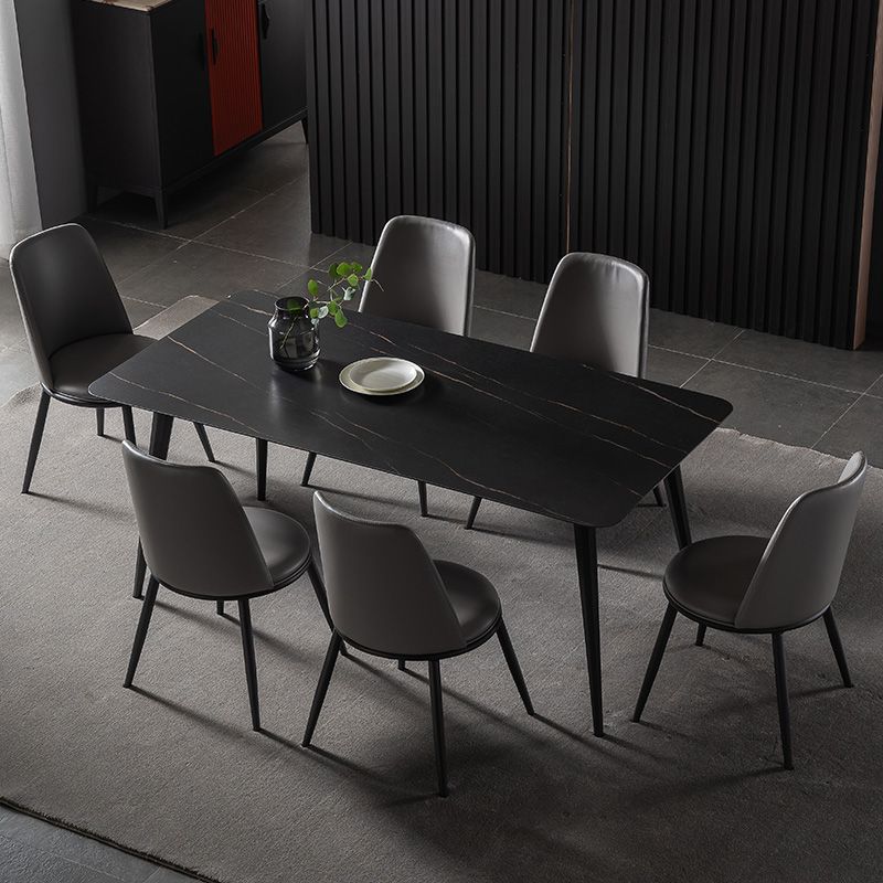 Contemporary Dining Table Set 1/4/5/7 Pcs Black Sintered Stone Top Table with Side Chairs