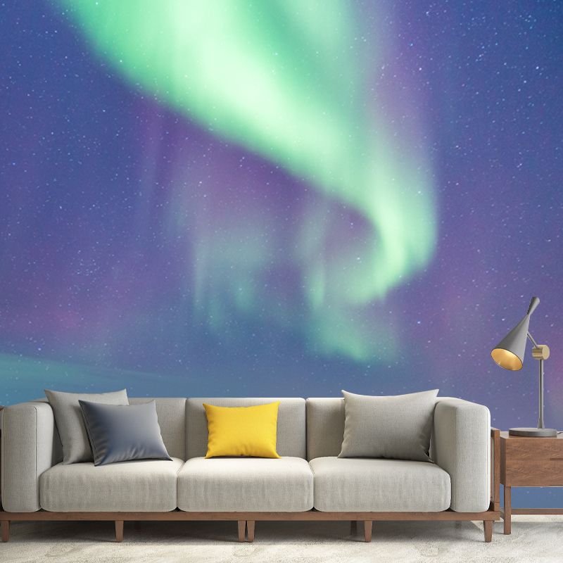 Aqua Northern Light Wallpaper Mural Moisture Resistant Modern Living Room Wall Art