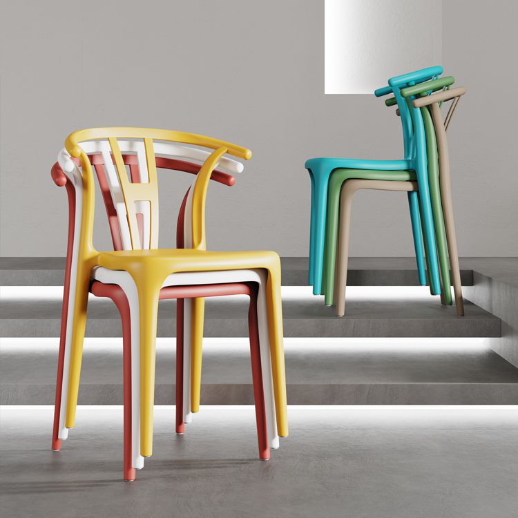 Contemporary Stacking Dining Side Chair in Plastic with Open Back