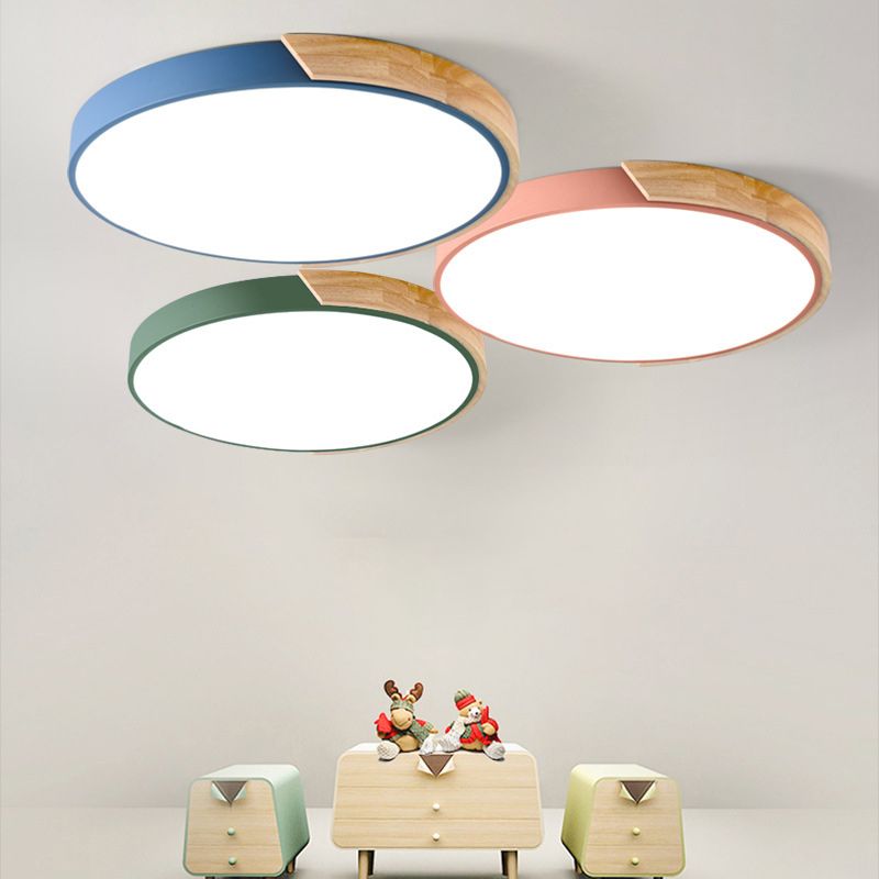 Metal Circular Flush Mount Light Fixture Macaron Style LED Flush Ceiling Light Fixture