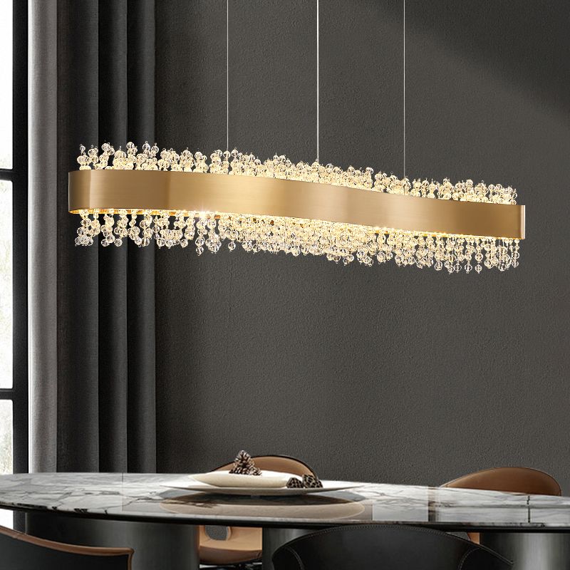 Stainless Steel Bar Island Light Post-modern Gold LED Pendant Light with Crystal Beading