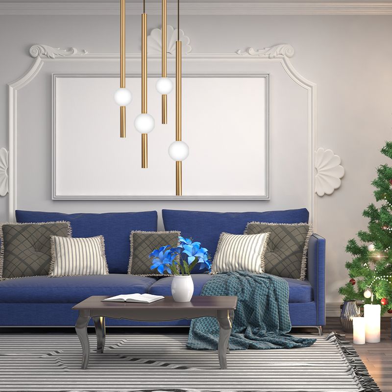 Flute Hanging Light Kit Simple Style Gold/White Glass 1 Head Stairway Pendant Light Fixture