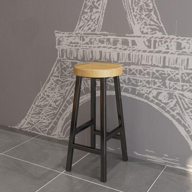 Modern Armless Counter Stool Pine Wood Bar Stool with Pedal for Cafe