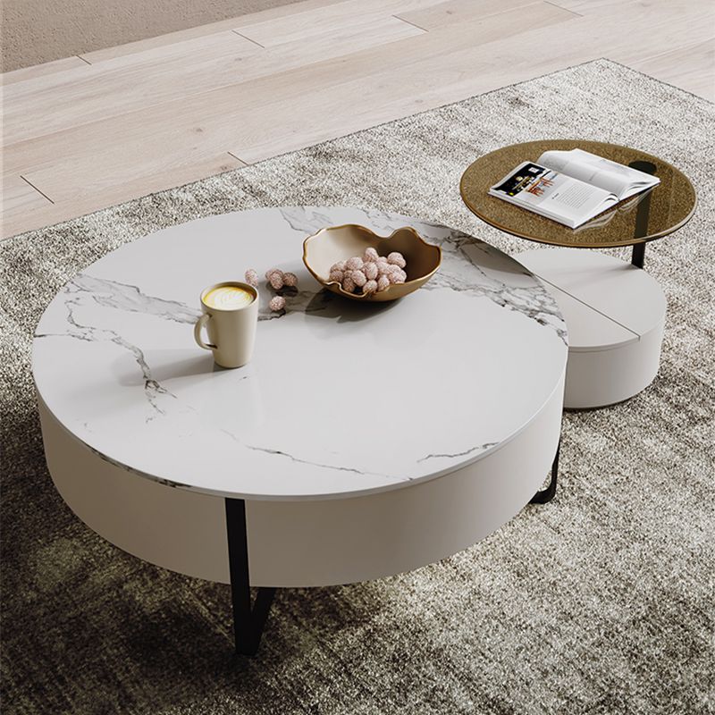 Slate Top Sled Coffee Table with Storage Contemporary White Round