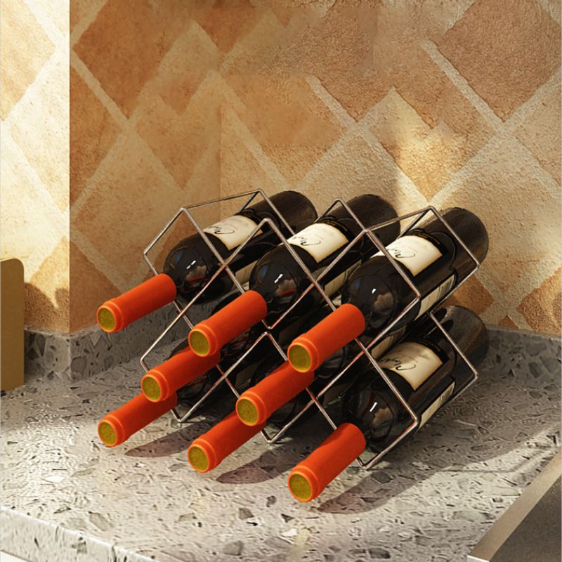 Contemporary Metal Wine Rack Bottle Tabletop Or Countertop Free-Stand Bottle Holder