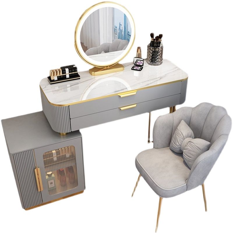 Glam Style Vanity Dressing Table with 2 Drawers and Stone Top