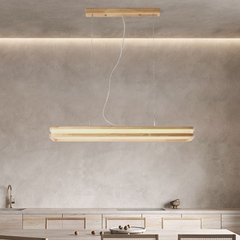 Modern Wood Pendant Light Geometric Shape Island Light with Acrylic Shade for Living Room