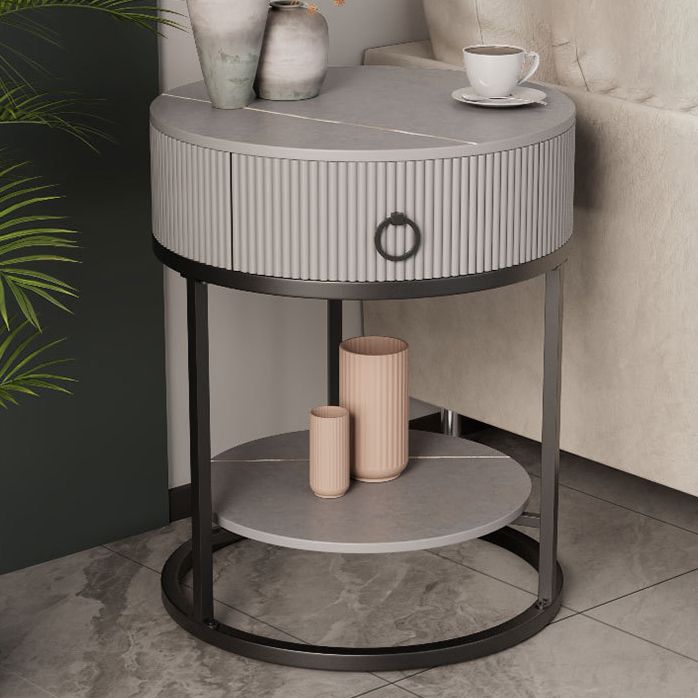 Classic Glam Bed Nightstand Stone Bedside Cabinet with Drawer