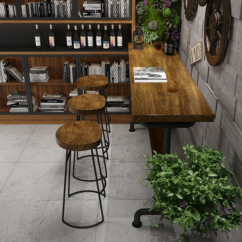 Brown Industrial Style Bar Table Pine Wood Milk Tea Shop Casual Bar Table