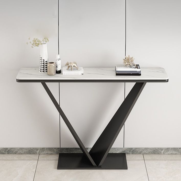 Contemporary Rectangle Console Table with Black Iron Pedestal Base for Hall