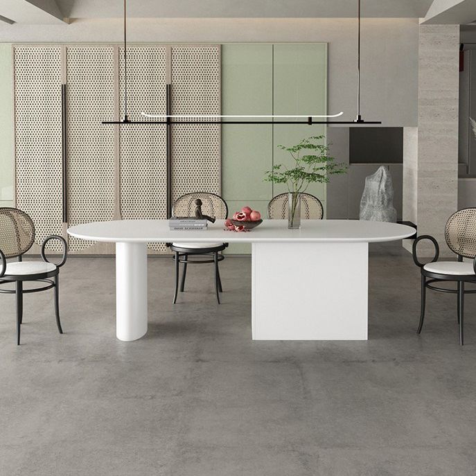 Minimalism Wood Oval Dining Table Wood Base Dining Table with Cabinet