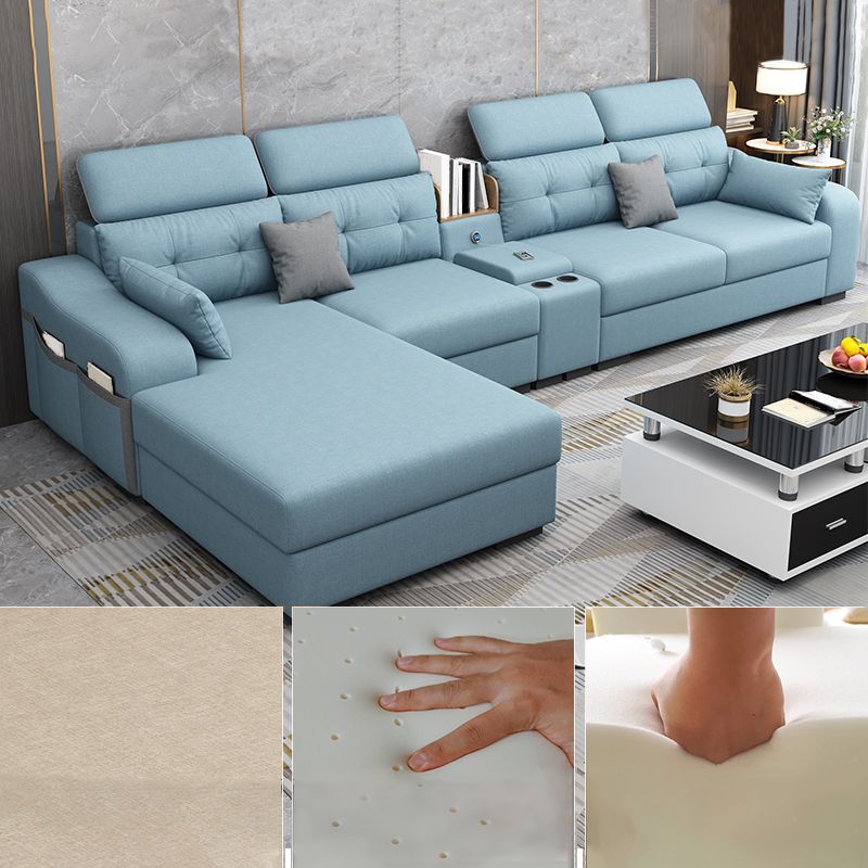 Cotton Blend Pillowed Back L-Shape Cushions Furniture Sectionals for 4 People