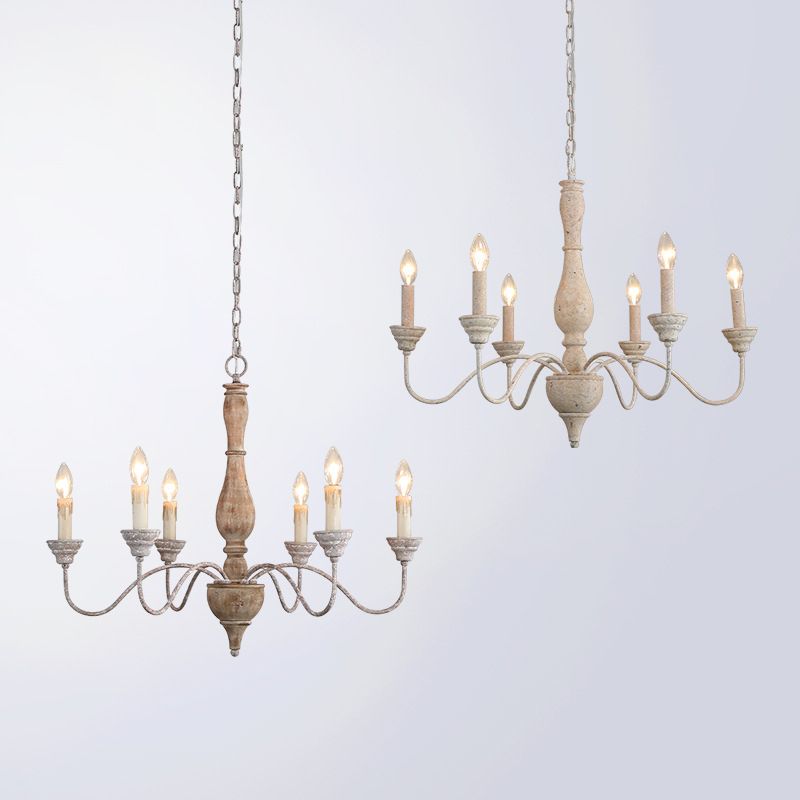 6-Lights American Vintage Candlestick Chandelier with Older Rust Gooseneck Arm 28.5" Wide Rustic Style Hanging Light for Dining Room