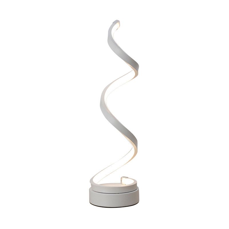 Minimalist Stylish Swirl LED Table Lamp Acrylic Bedroom Night Lighting in White with Plug In Cord