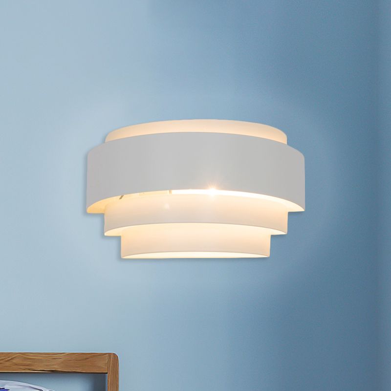 Tiered Wall Sconce Lamp Modern Metal 1 Bulb White Wall Mounted Light with Etched Pattern for Living Room