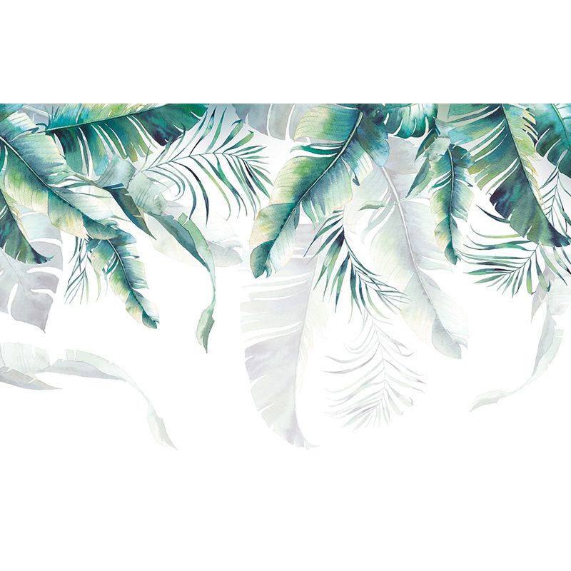 Tropical Banana Leaves Mural Soft Color Living Room Wall Art, Custom Size Available