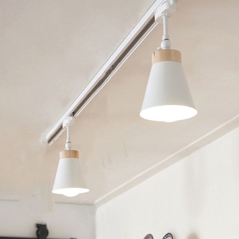 Nordic Modern Ceiling Track Lighting Cone Shaped Shade Solid Wood Spotlight for Living Room Background Wall and Clothing Store