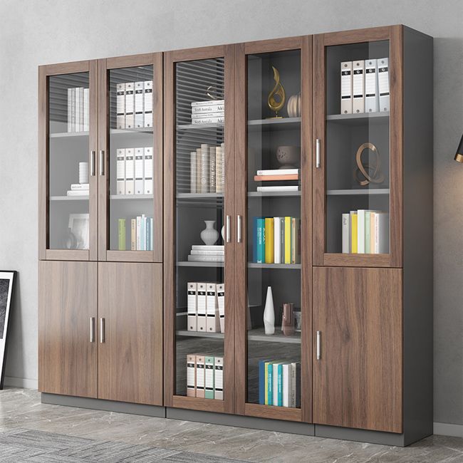 Contemporary Engineer Wood Bookshelf Closed Back Bookcase with Door for Home Office