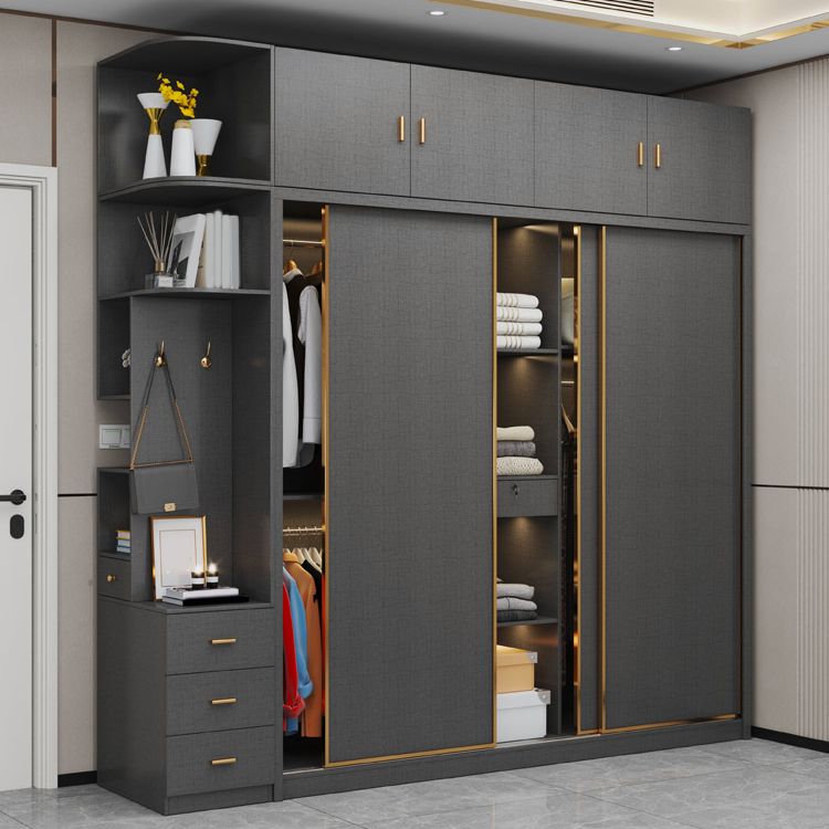 Bedroom Sliding Door Storage Cabinet Manufactured Wood Modern Cabinet