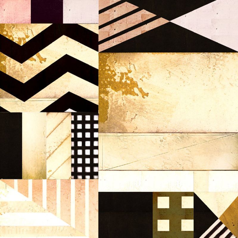 Black-Brown Geometry Wall Murals Stain Resistant Wall Decoration for Living Room