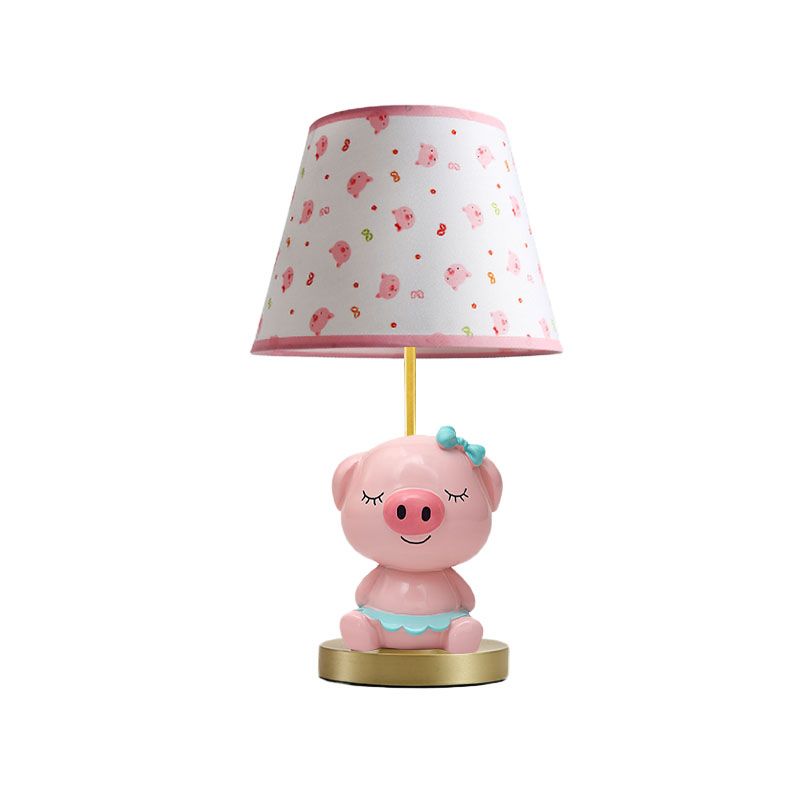 Afdrukstof taps toelopende tafellamp cartoon 1-licht blauw/roze nachtkastje licht met varkensvoetstuk