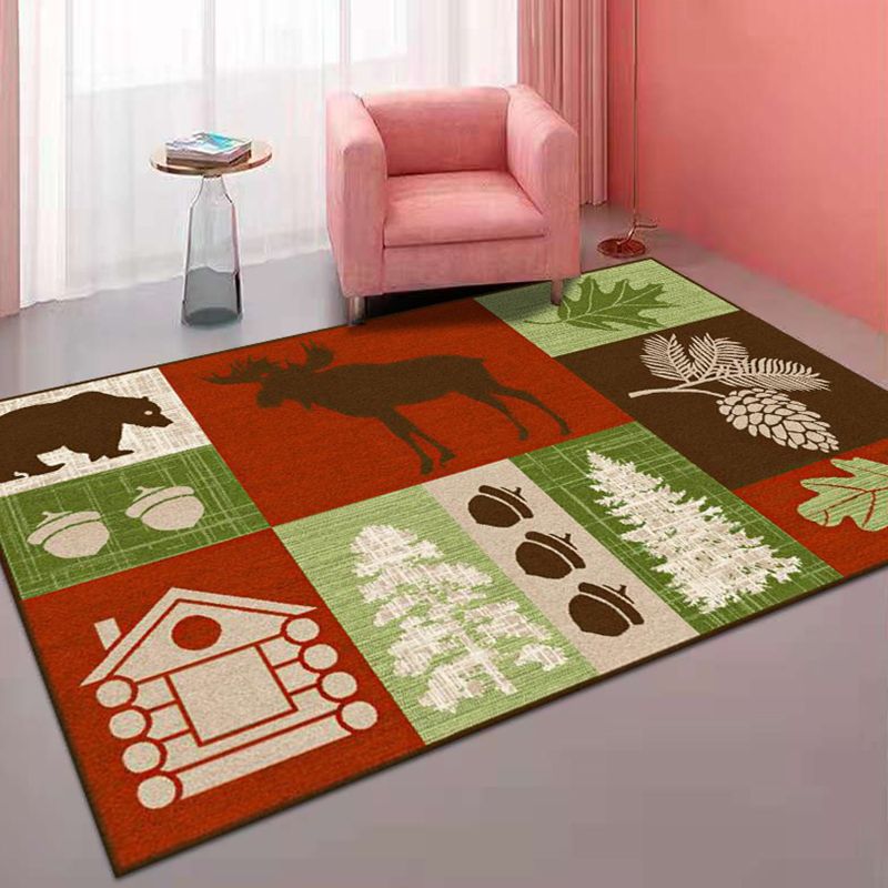 Red Modern Rug Polyester Santa Claus Rug Non-Slip BKing Rug for Living Room