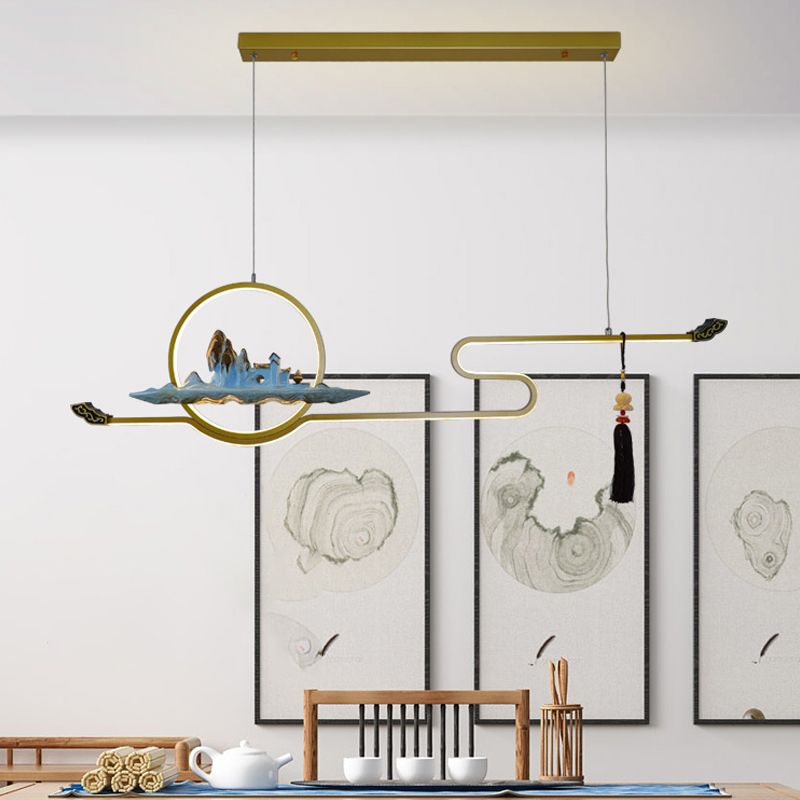 Accesorios de iluminación colgante lineal de 2 luces luces colgantes de sala de té modernas con sombra de metal