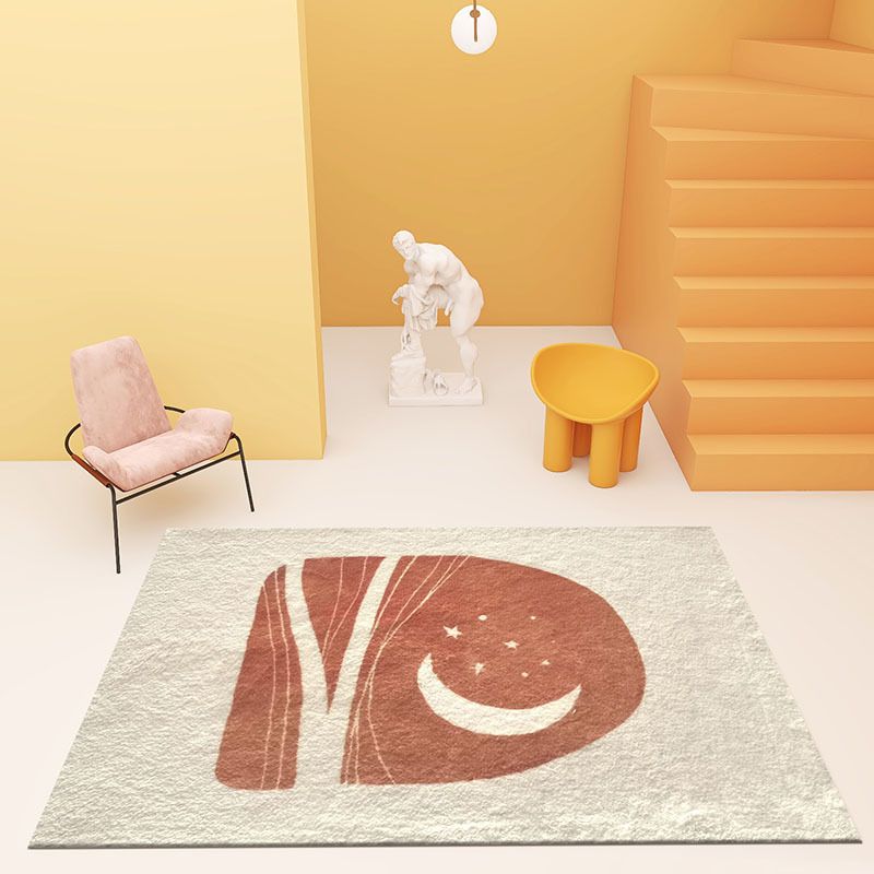 Beige Modern Rug Polyester Circle Rug Non-Slip Backing Rug for Home Decoration