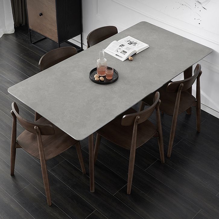 Mesa de piedra sinterizada moderna medieval mesa de comedor gris rectangular con madera 4 patas