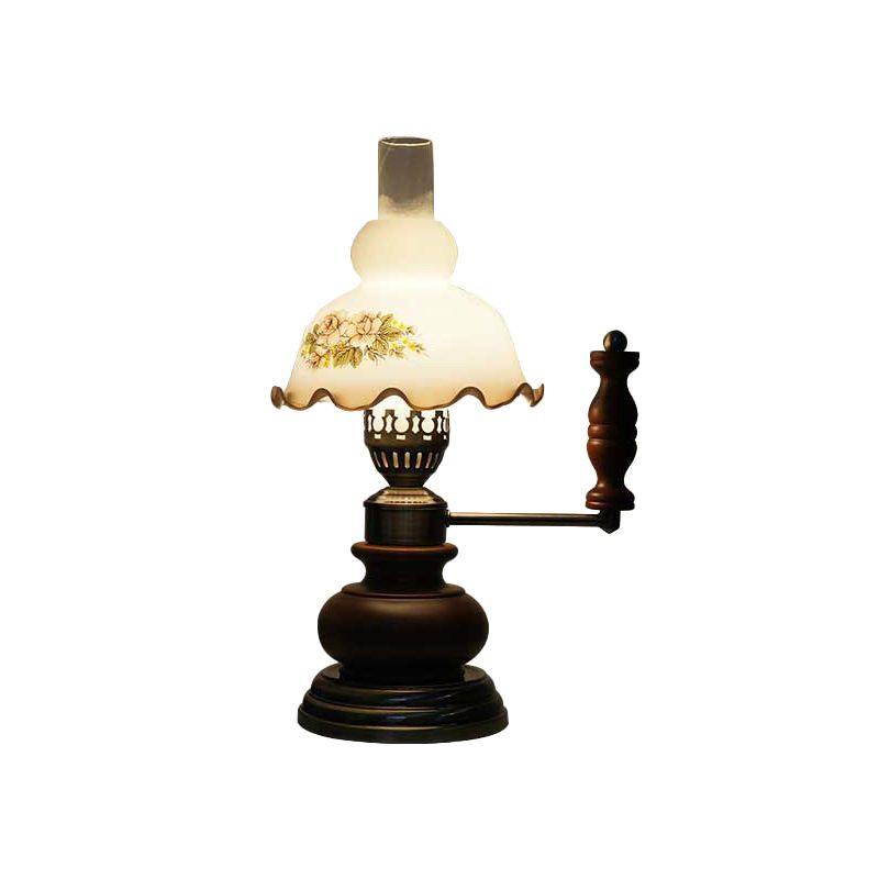 Lampada da tavolo per sala da pranzo a lampadina singola da giardino americano in vetro bianco con zucca e maniglia