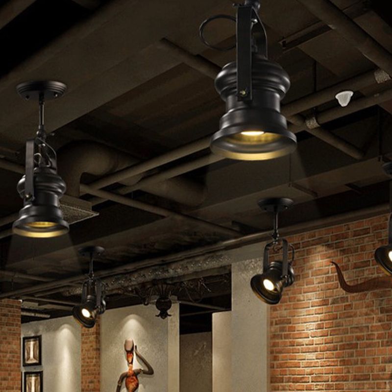 Industrial Style Camera Semiflush Light Fixture 1 - Light Metal Spotlight Flush Montaggio Lampada in Nero con Handle