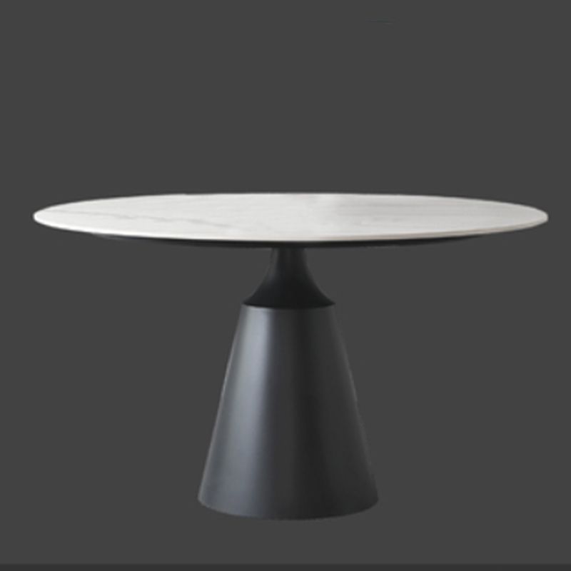 Modern Round Pub Table Stone Top Black Base Pedestal Casual Dining Table